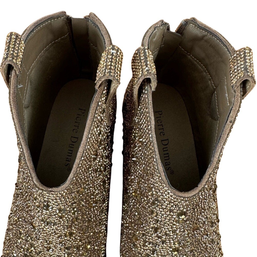Pierre Dumas Gold Rhinestone Ankle Boots 6.5 Western Glam Sparkle Booties - Picture 7 of 10